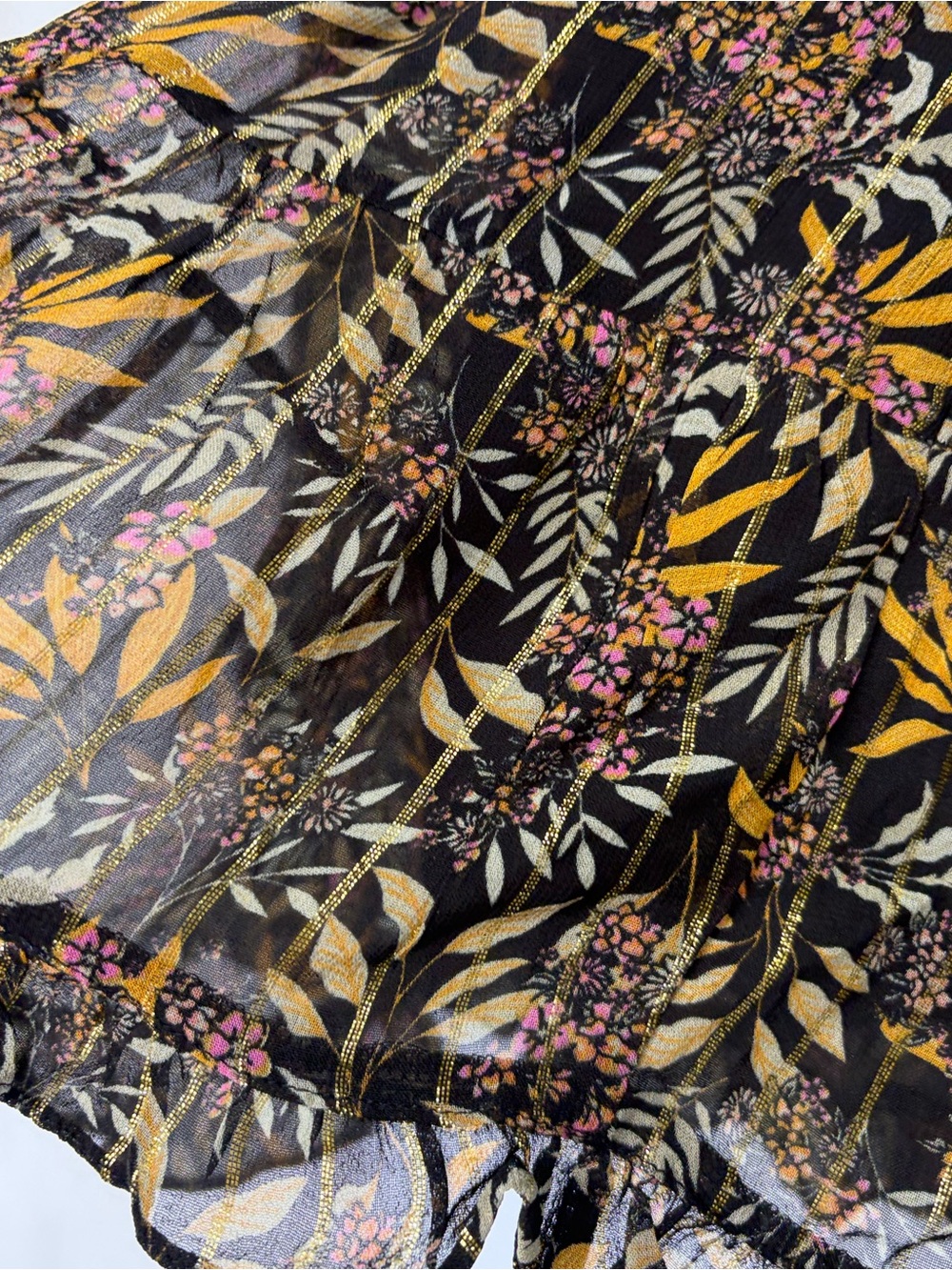 Zara Women’s Small Black Gold Floral & Striped Tiered Mini Skirt - Picture 5 of 15